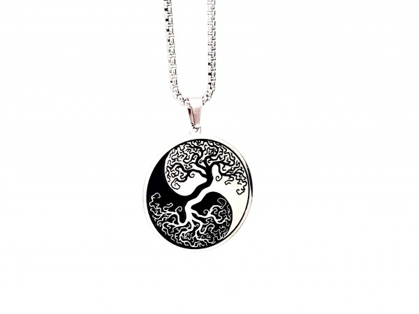 collier yin yang arbre de vie argentée acier inoxydable